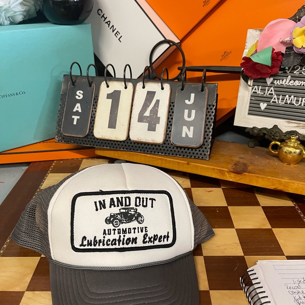 Vintage Trucker Hat " Lubrication Expert " White Gray